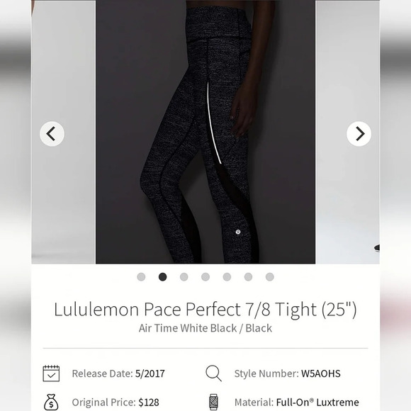 Lululemon Pace Perfect 25" Leggings with Mesh Cutouts in Air Time White Black 10 - Picture 7 of 16